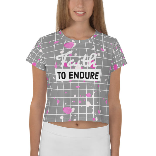 Faith to Endure Gray Print All-Over Print Crop Tee