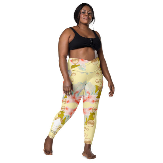 Faith to Endure Yellow Print Crossover leggings with pockets