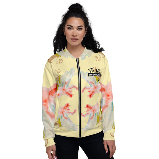 Faith to Endure Yellow Print Unisex Bomber Jacket