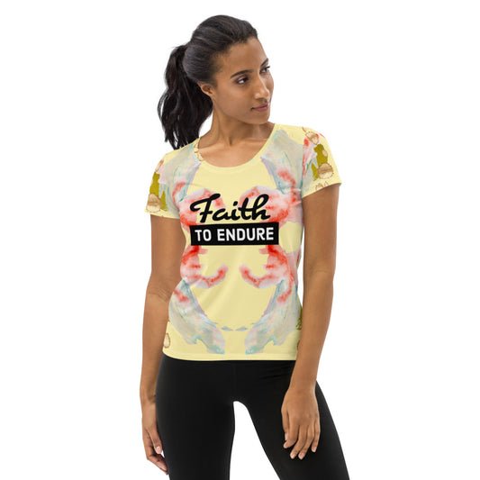 Faith to Endure Yellow Print Women's Athletic T-shirt