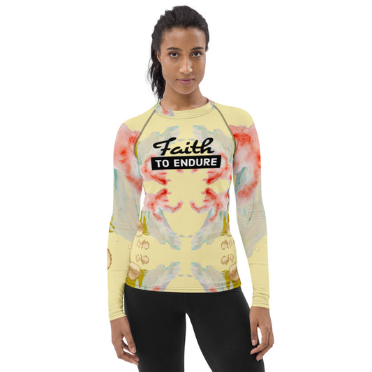 Faith to Endure Yellow Print Women's Rash Guard