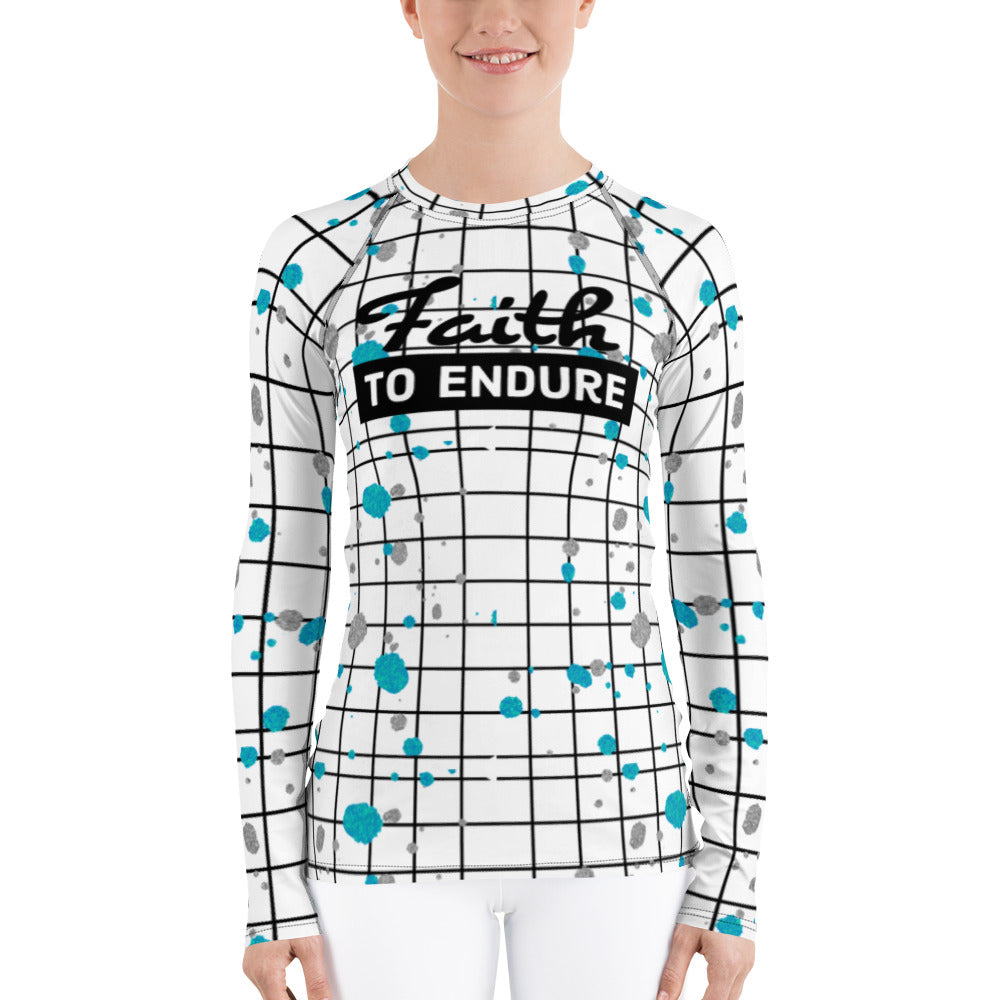 Faith to Endure White Print Women's Rash Guard