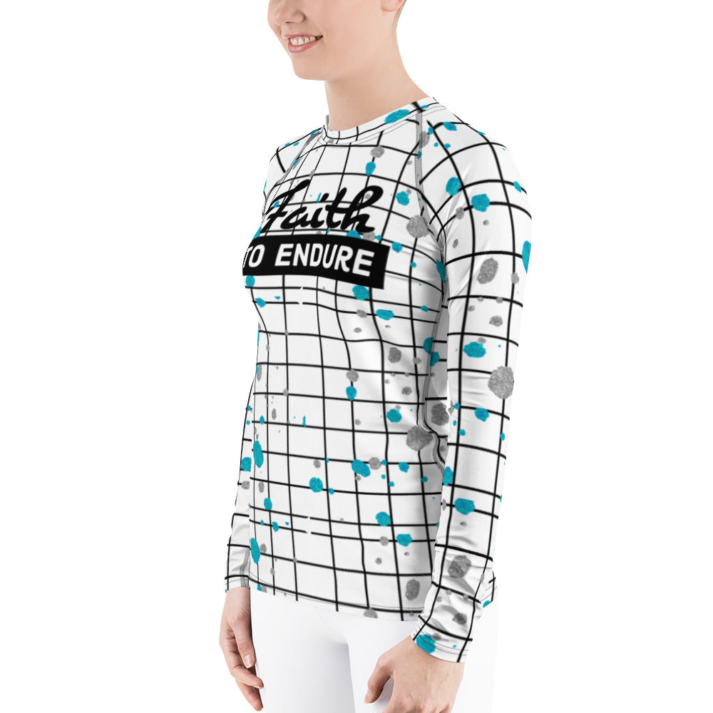 Faith to Endure White Print Women's Rash Guard