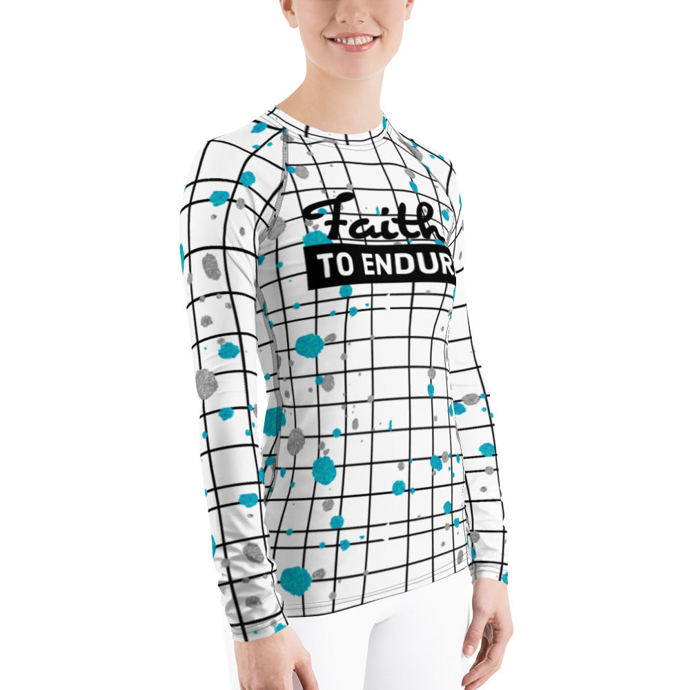 Faith to Endure White Print Women's Rash Guard